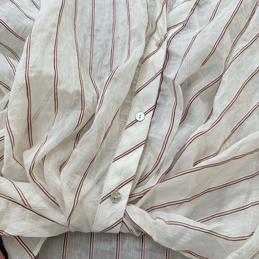 NWT Zara Cream and Red Striped Sheer Top Knotted Hem Medium - Picture 2 of 12